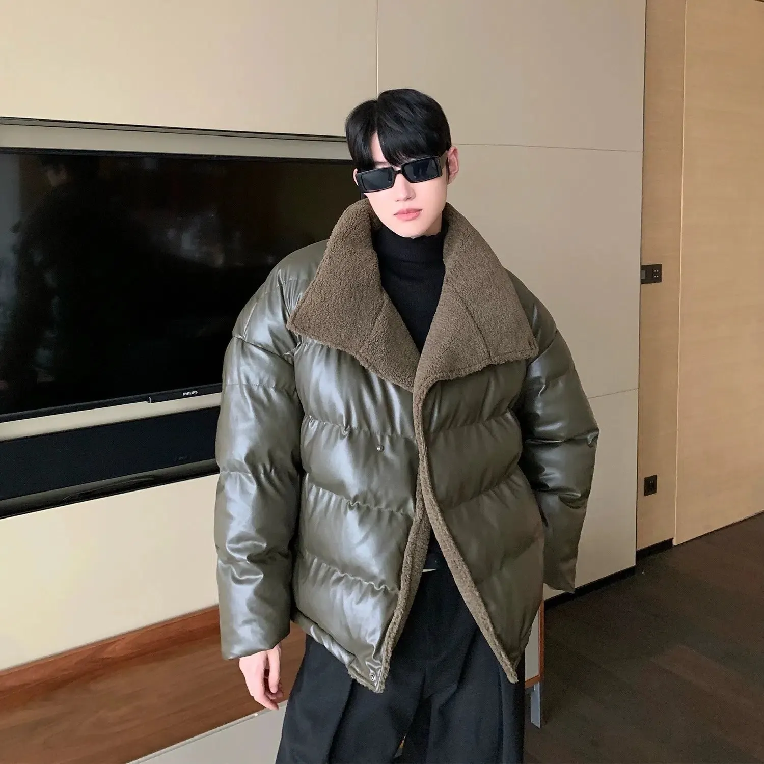 Maxct Lamb Velvet Puffer Leather Jacket