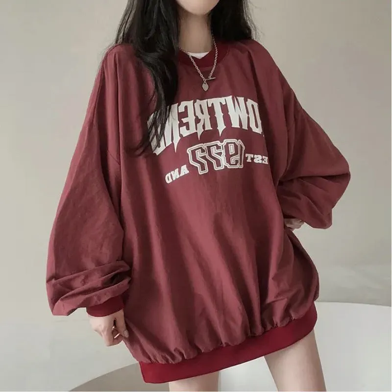 Maxct Letter Print Oversized Round Neck Sweatshirt