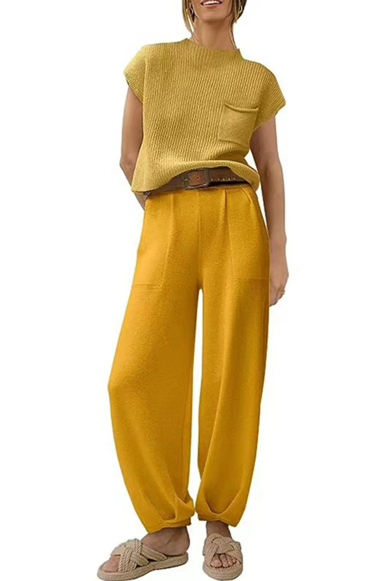 Maxct Ribbed Mock Neck T-shirt Pants Suits