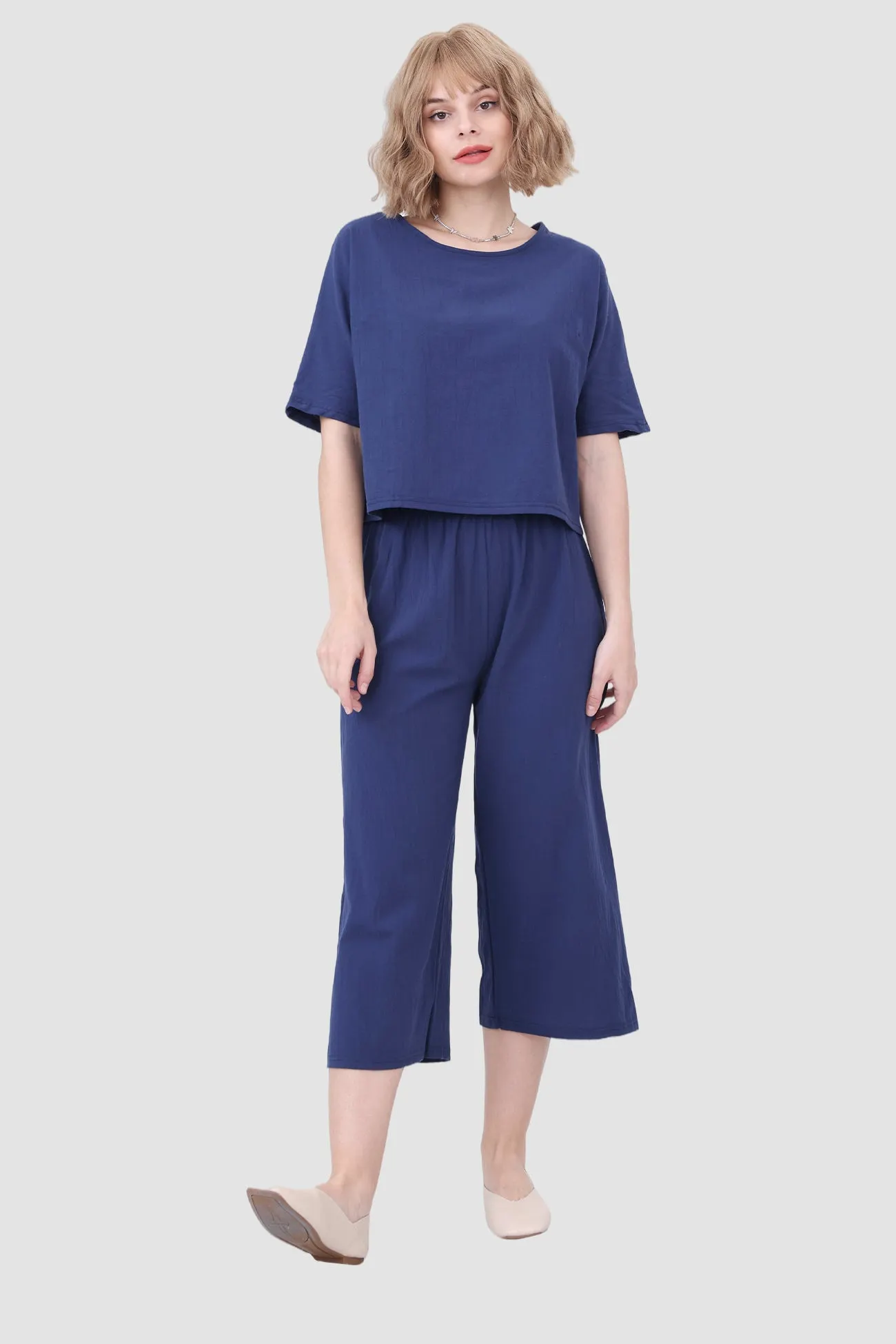 Maxct Solid Short Sleeve Top & Elastic Waist Pants