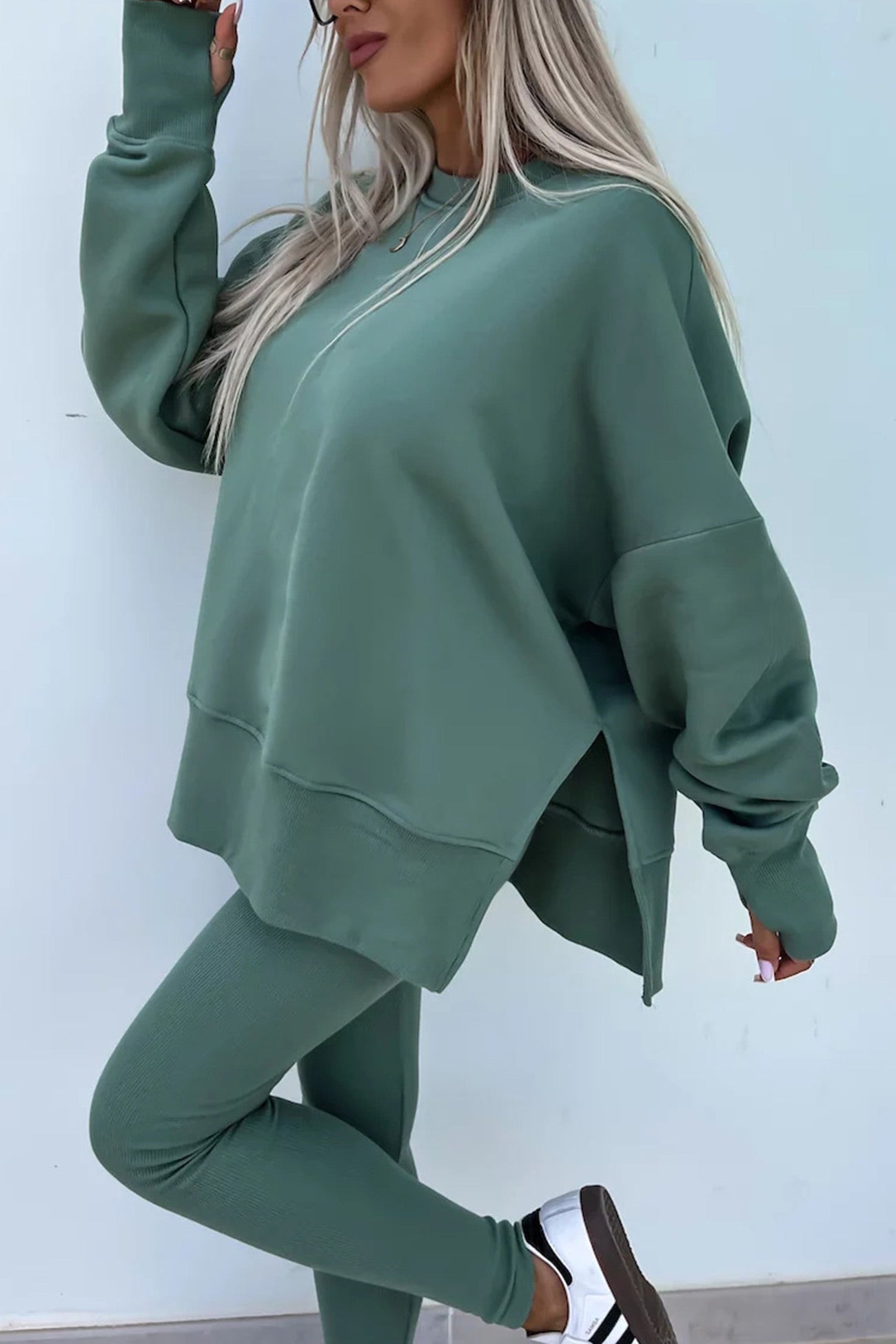 Maxct Crew Neck Slit Sweatshirt Legging Suits