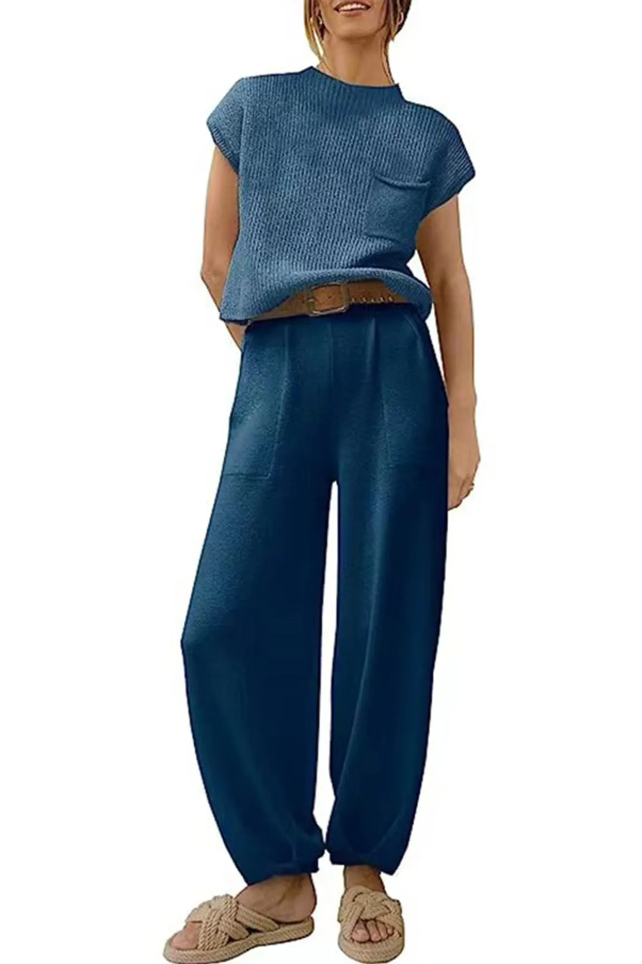 Maxct Ribbed Mock Neck T-shirt Pants Suits