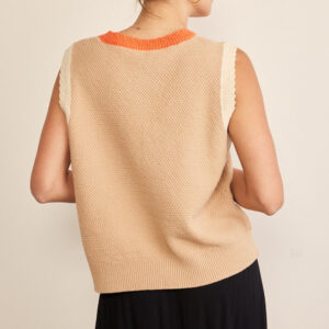 Women's Taupe Contrast-Trim Sweater Vest
