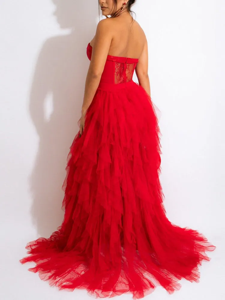 Lace Slit Tulle Dress Maxct