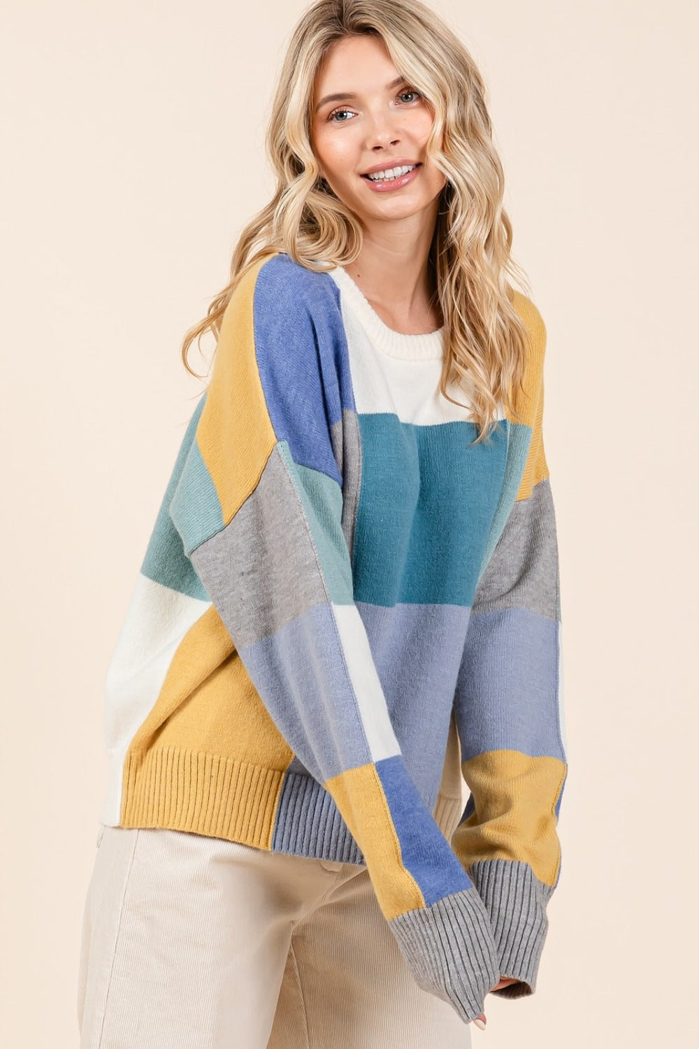 Maxct &Mittoshop Color Block Round Neck Sweater