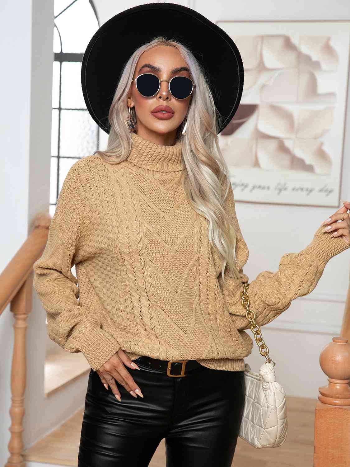 Maxct &Turtleneck Cable-Knit Long Sleeve Sweater