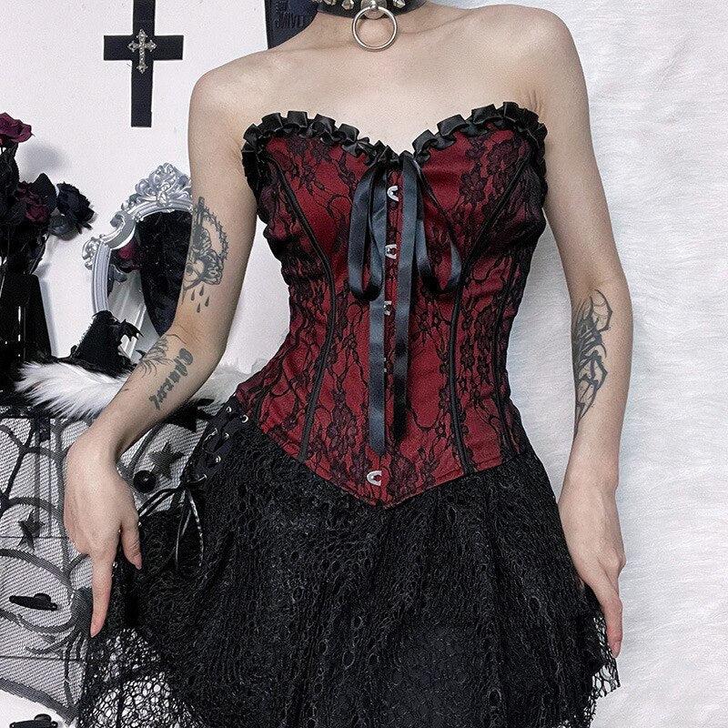 Maxct &Victorian Goth Ribbon Detailed Corset Top
