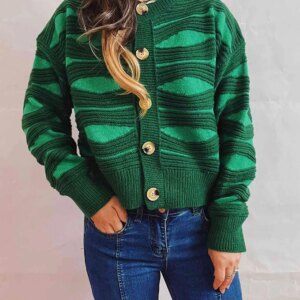 Maxct &Color Block Button Front Cardigan