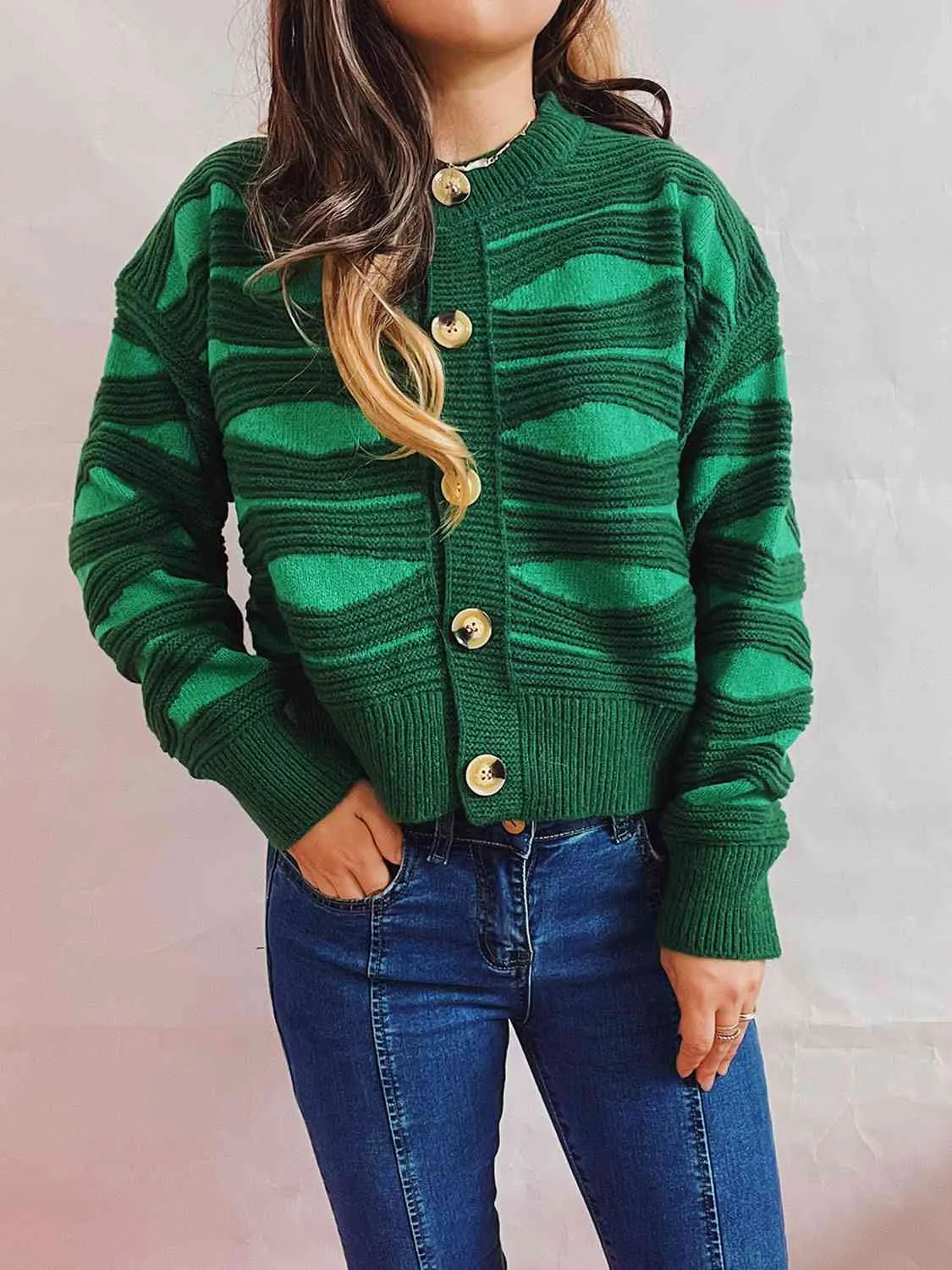 Maxct &Color Block Button Front Cardigan
