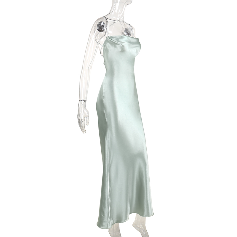 French Elegant Satin Camis Dress Backless Spaghetti Straps Midi Dress Y2K Solid Sleeveless Party Night Vestidos