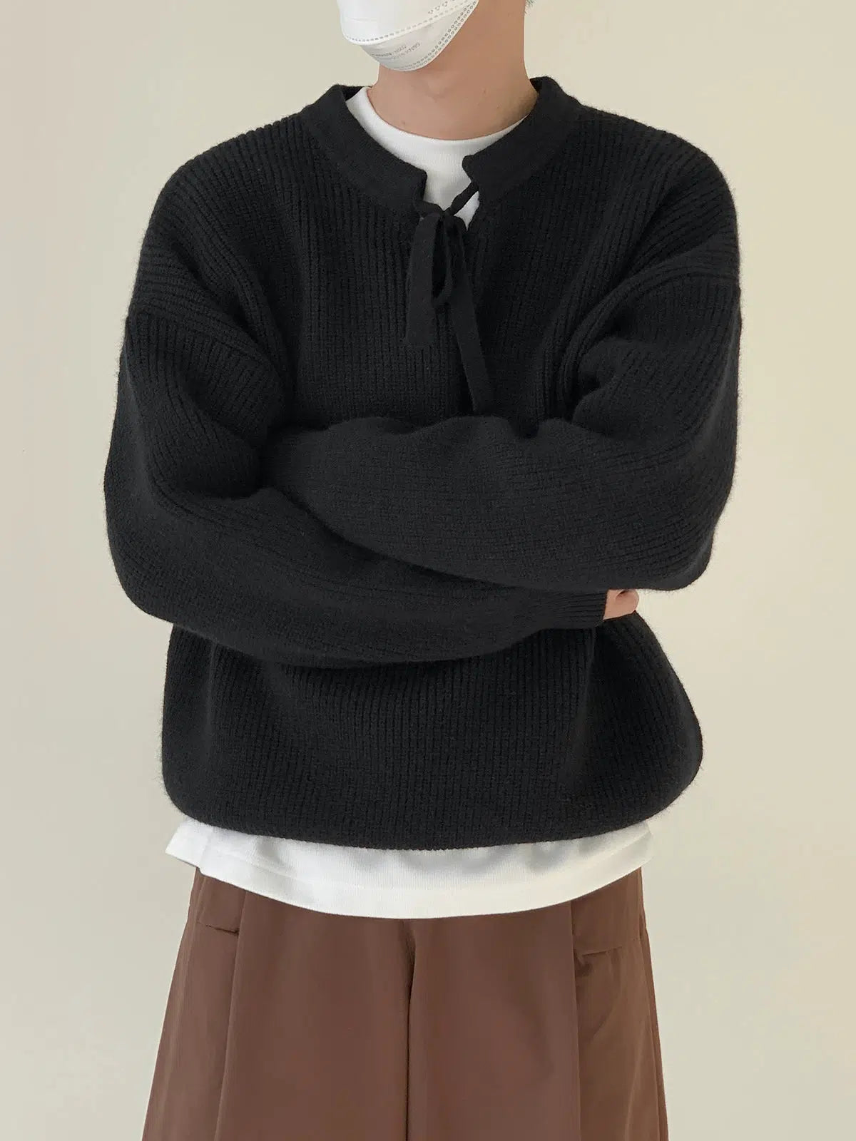 Maxct Lace-up Knitted Pullover Sweater