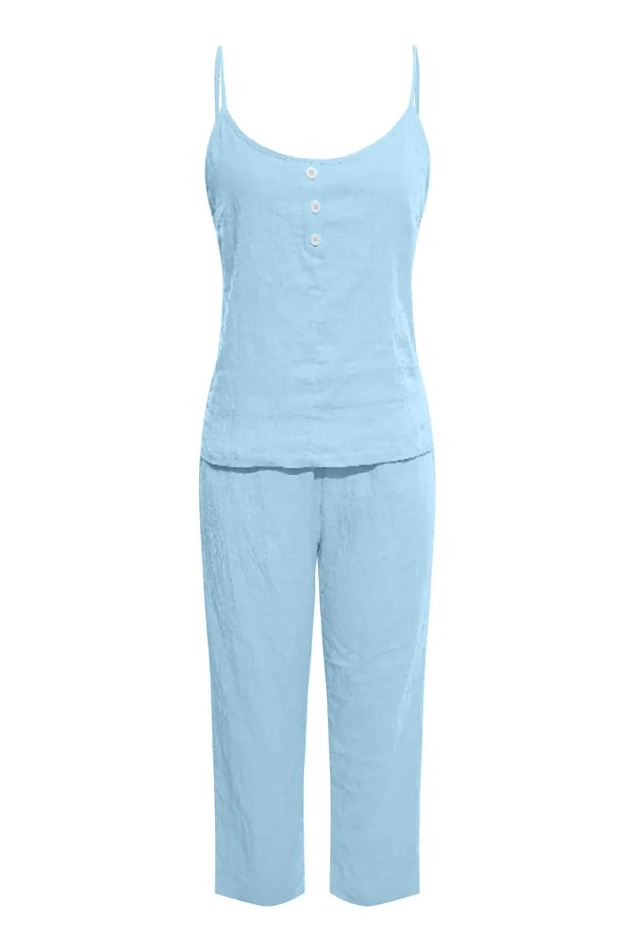 Maxct Solid Color Cotton Spaghetti Straps Long Pants Set