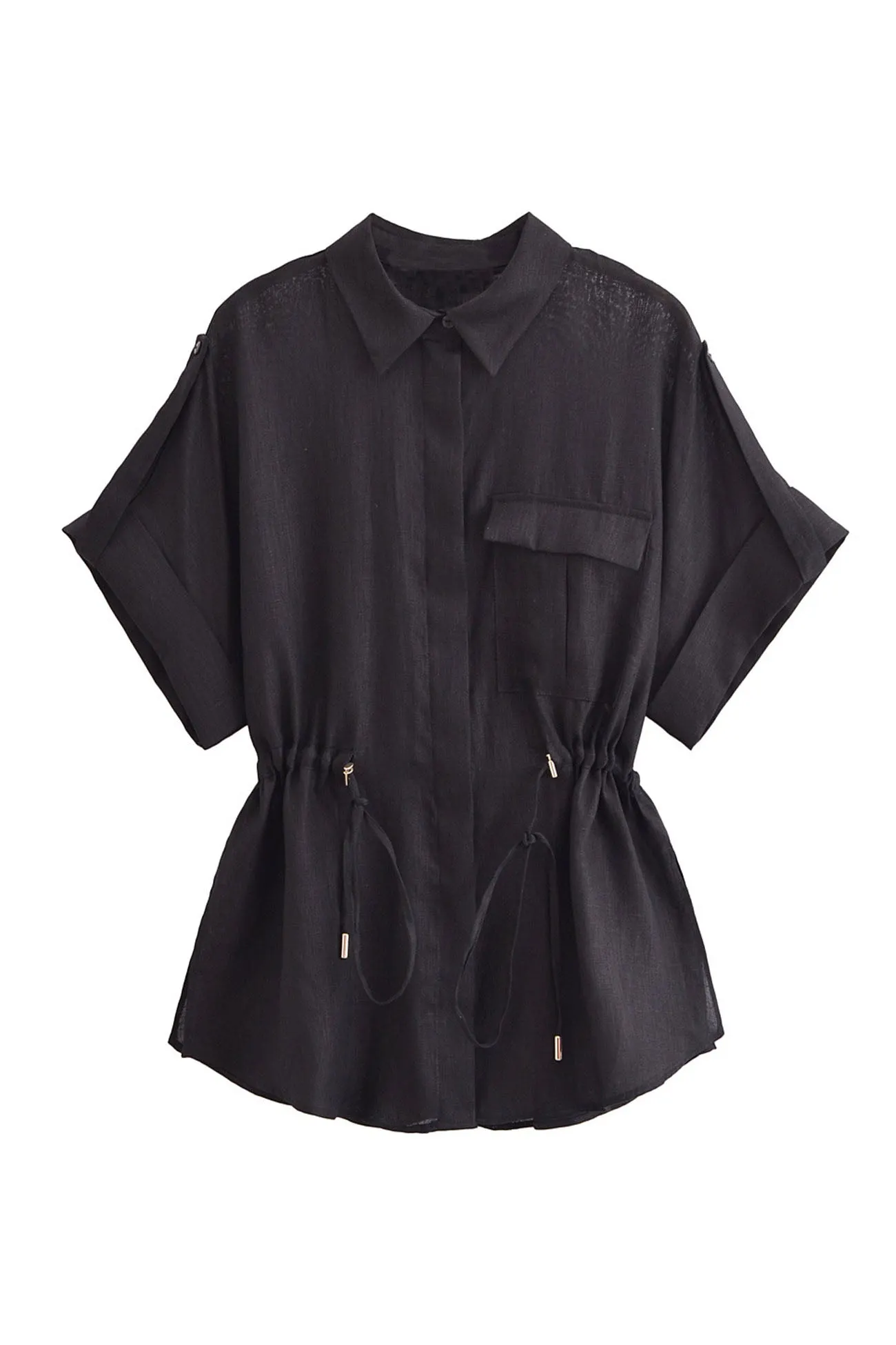 Maxct Half Sleeve Drawstring Shirt Long Pants Two-Piece Set