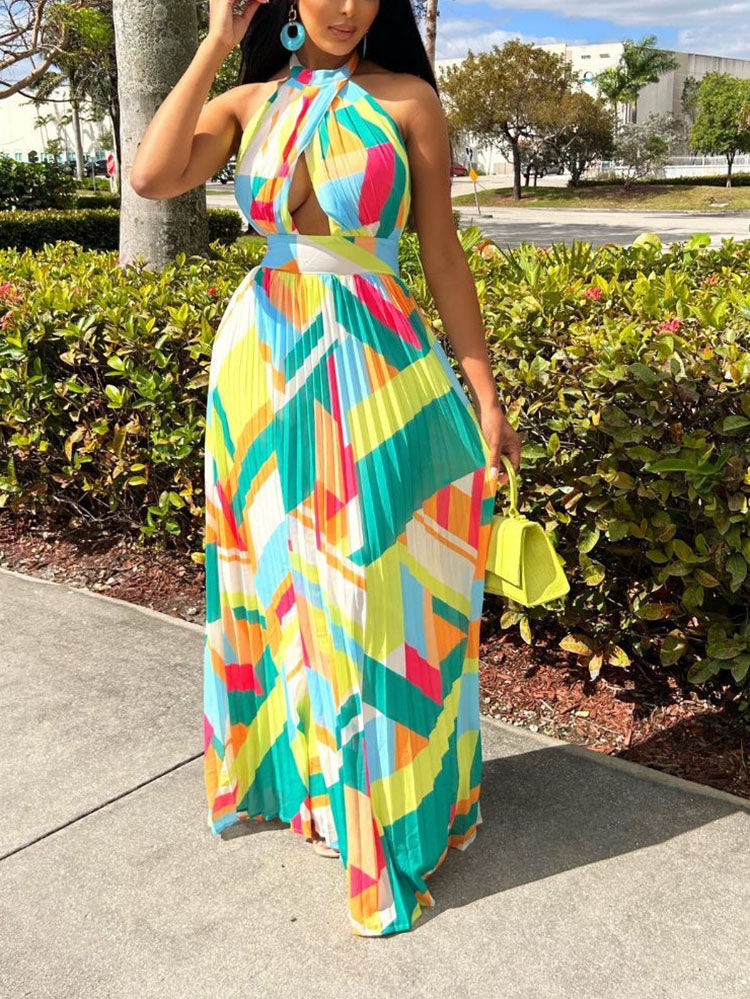 Halter Pleated Maxi Dress Maxct