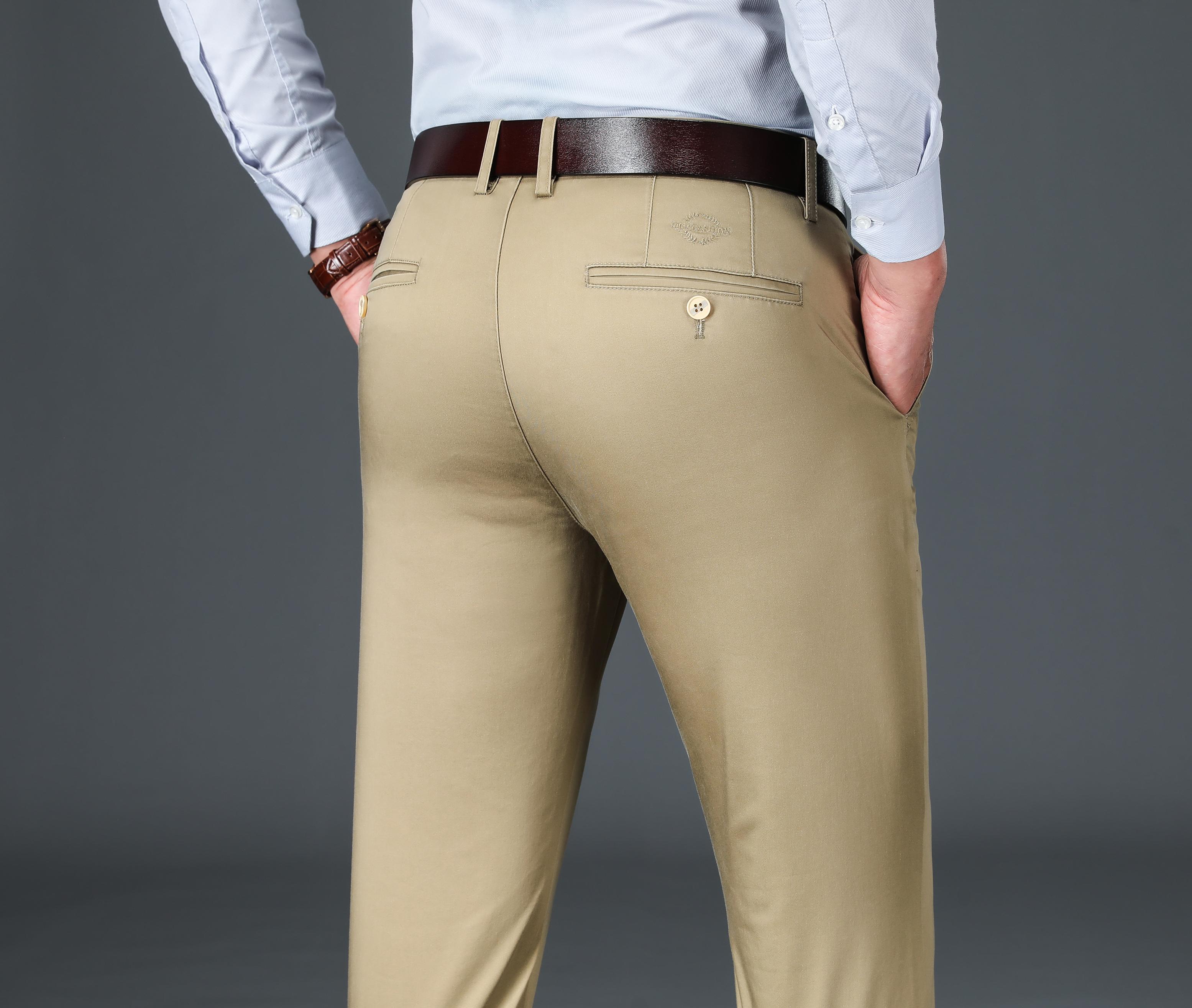 Classic Design Dress Pants, Men's Semi-formal Embroidery Stretch Dress Pants For Fall Winter Business