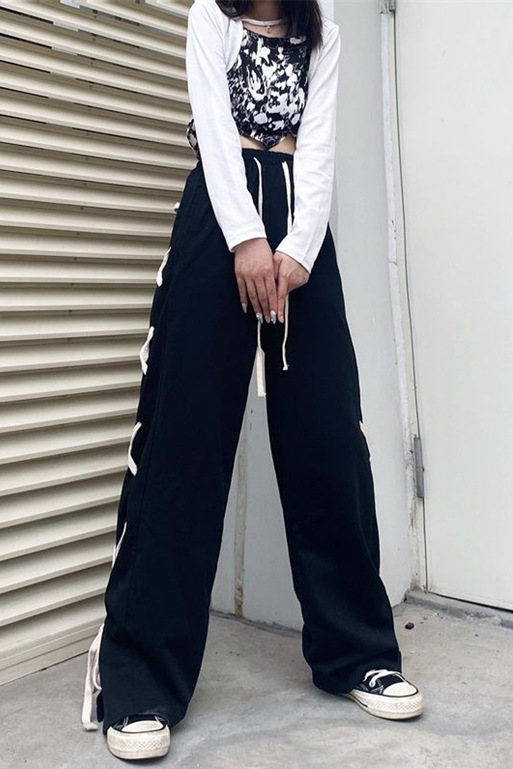 Women's Lace-Up Side-Tie Wide-Leg Joggers