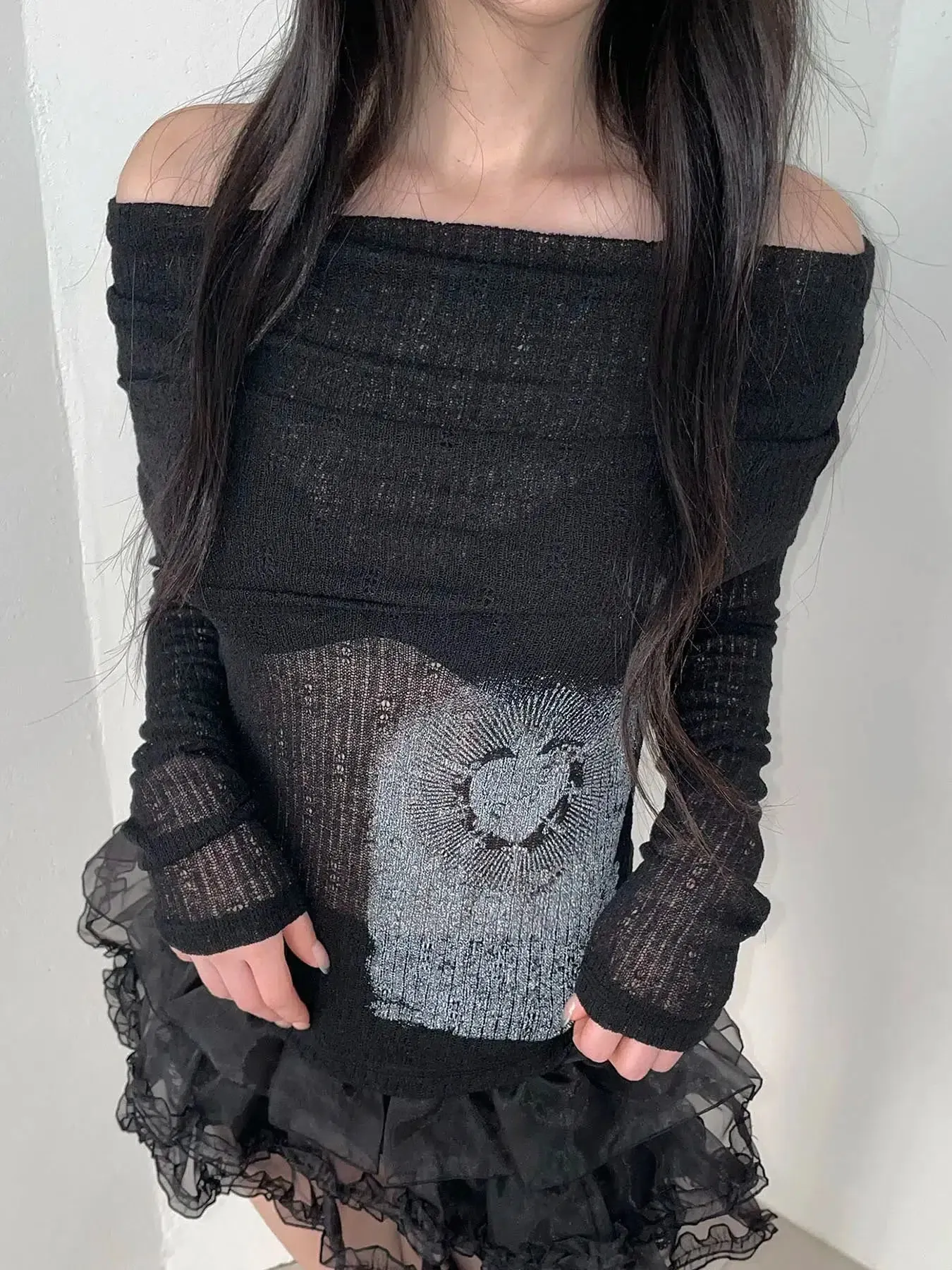 Maxct &Y2K Heart & Swords Off Shoulder Top