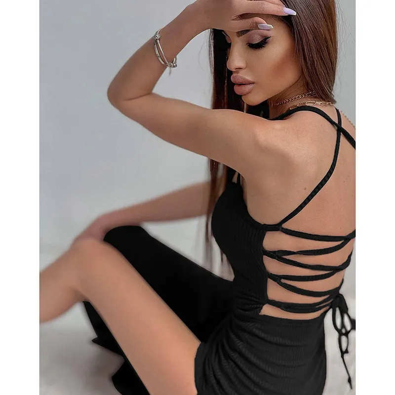 Maxct Knitted Suspender Sexy Split Dress Summer Women's Temperament Spicy Dress