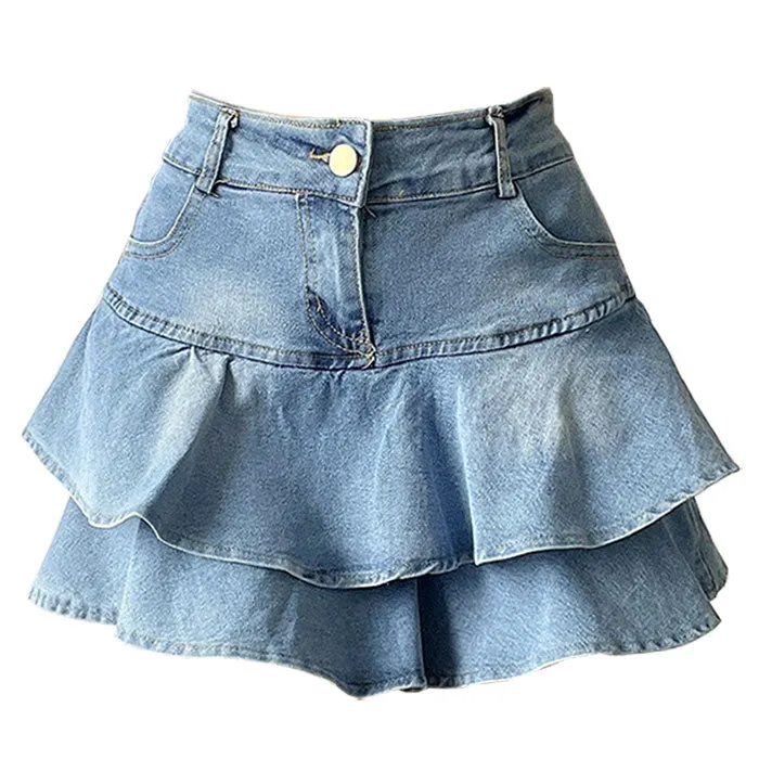 Y2K Denim Ruffled Skirt Maxct