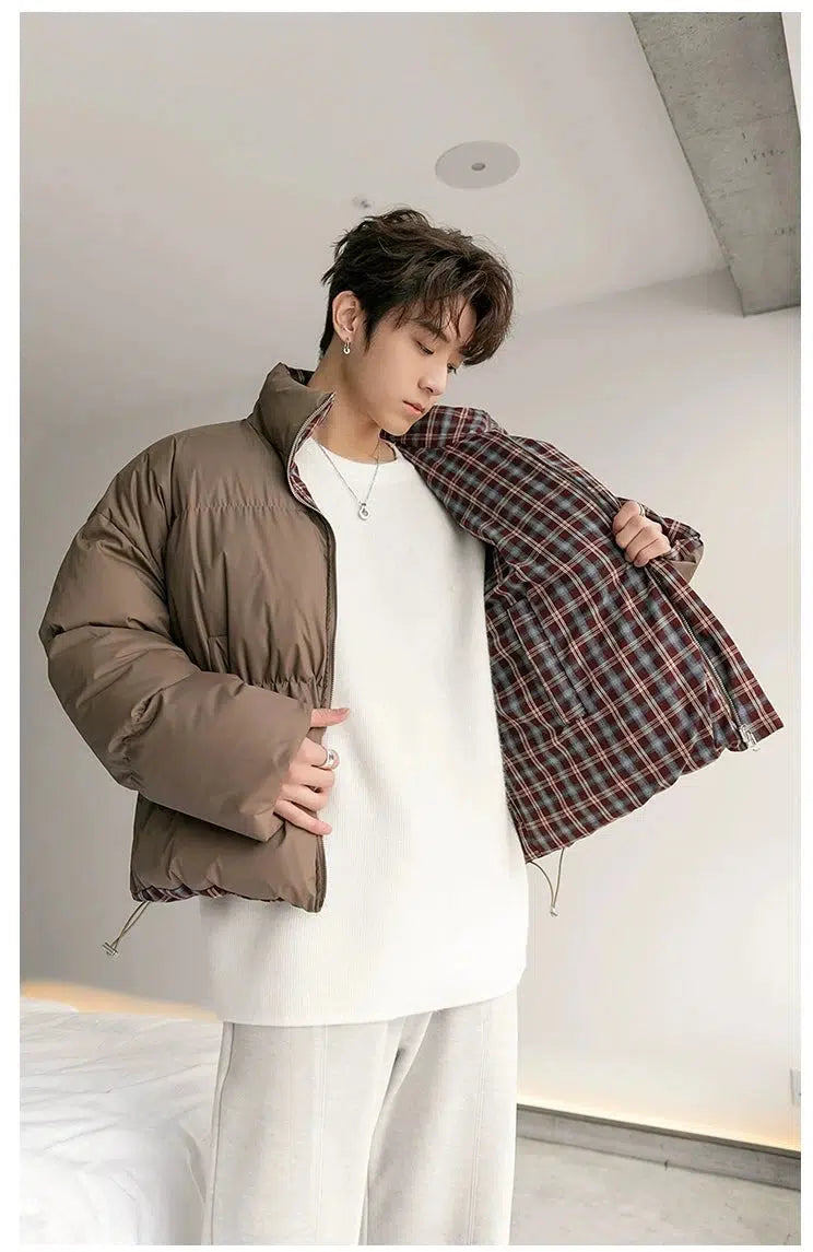 Maxct Short Double-Side Plaid Puffer Jacket