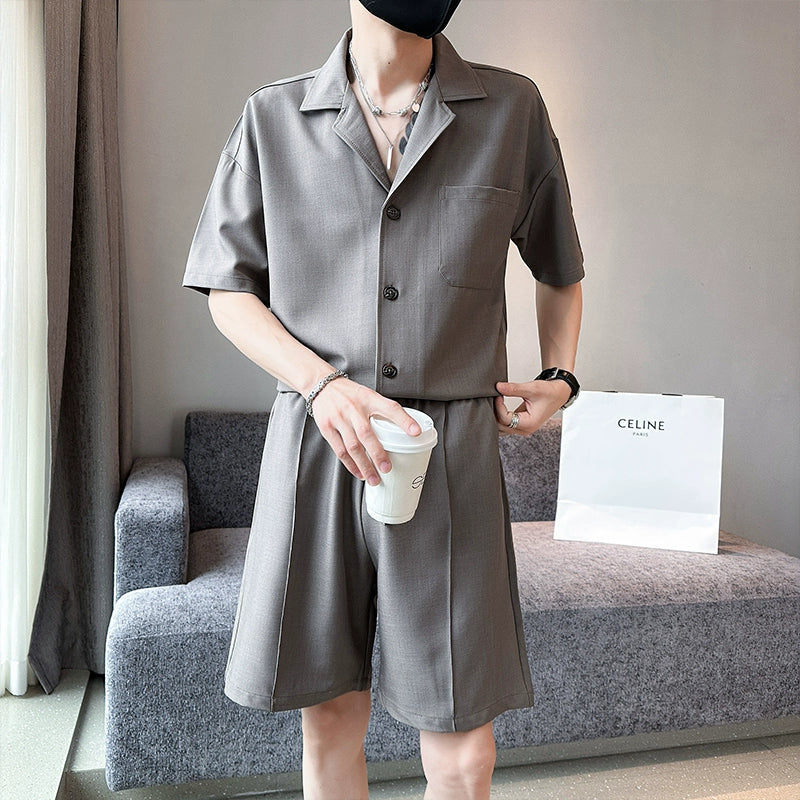 Maxct Lapel Shirt and Shorts Casual Two-piece Suit