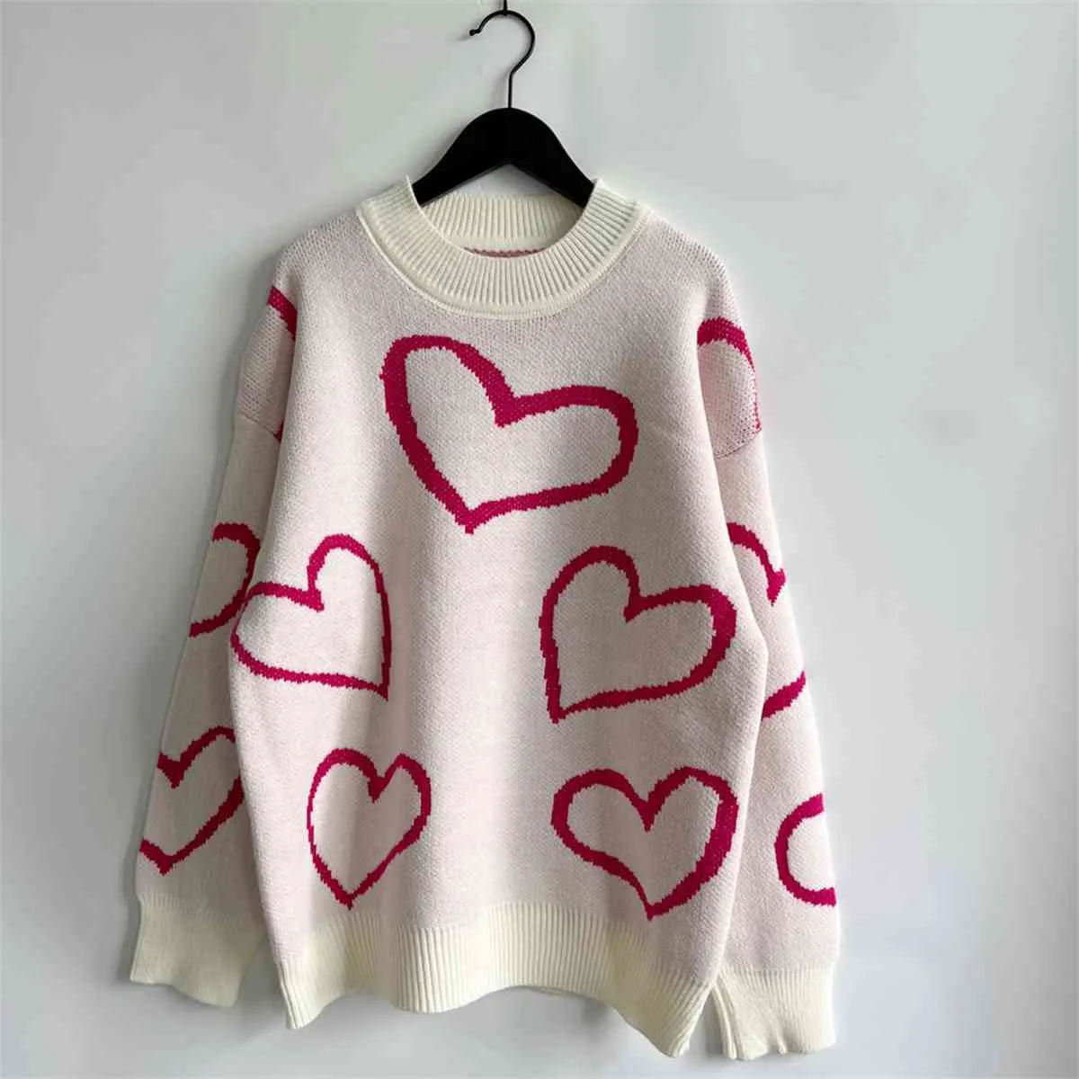 Maxct &Heart Pattern Long Sleeve Sweater