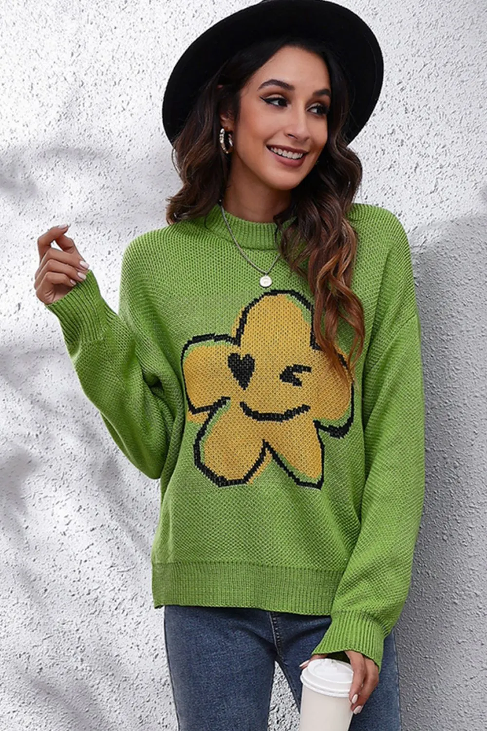 Maxct &Flower Graphic Drop Shoulder Sweater