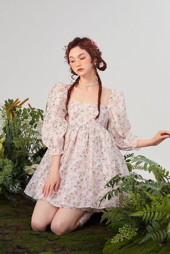 Rose Tea Reversible Mini Puff Dress Maxct