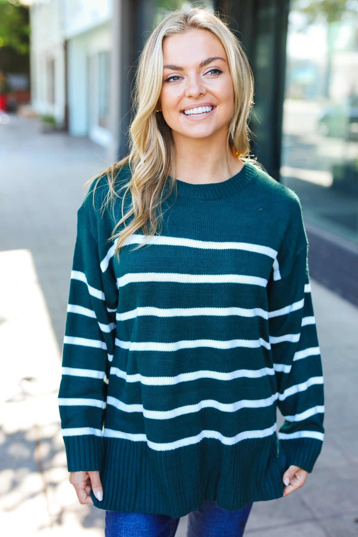 Maxct &Stand Out Hunter Green Striped Oversized Knit Sweater