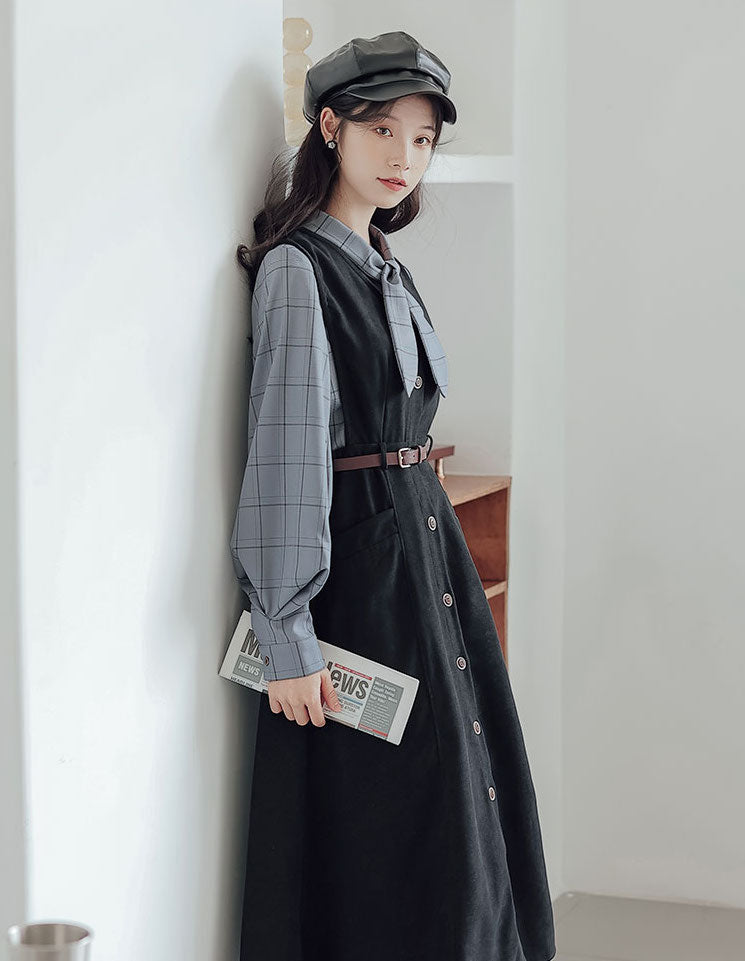 Button Up Suede Pinafore Dress Maxct