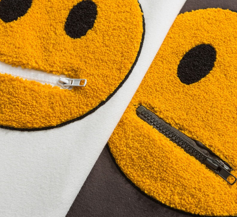Unisex Zipper Pocket Smile Face Hoodies Maxct
