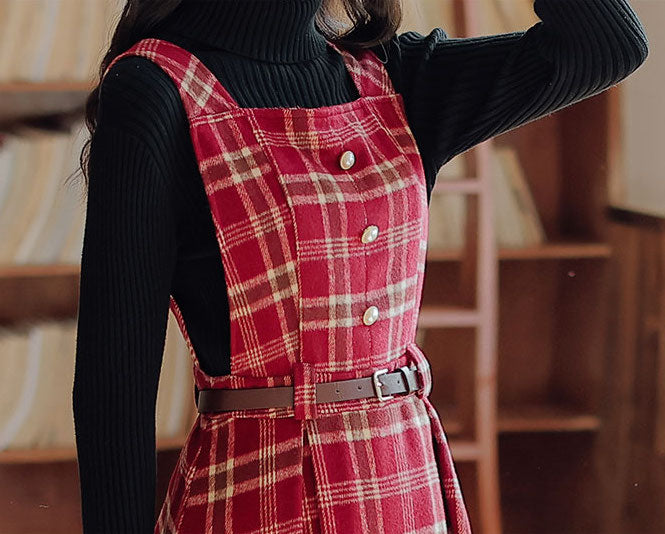Holiday Plaid Pinafore Midi Dress Maxct