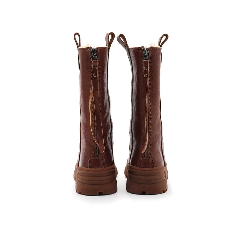Womens Shearling Lined Snow Boots for Cold Winter Retro Mid Calf Boots Maxct