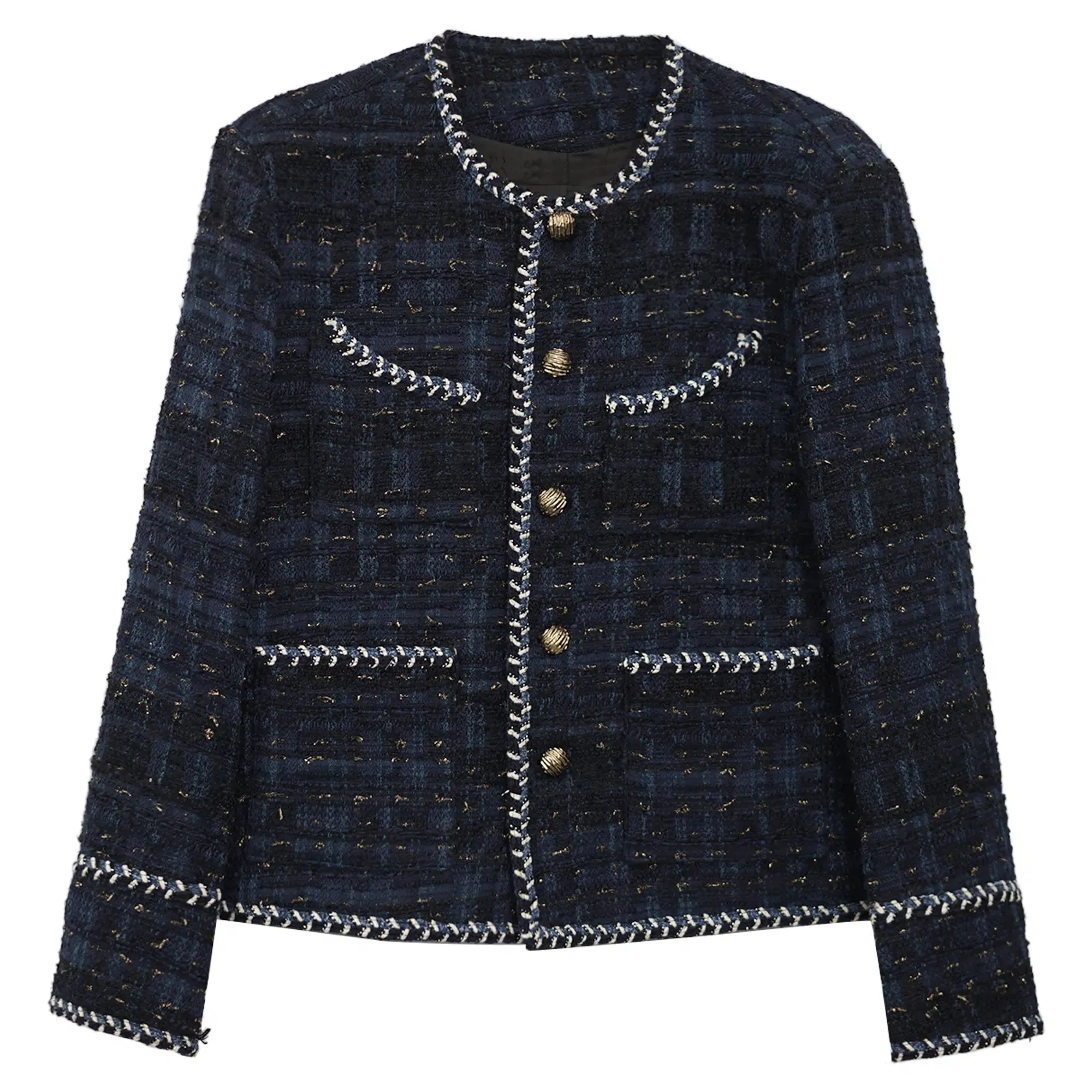 Maxct Braided Round Neck Tweed Jacket