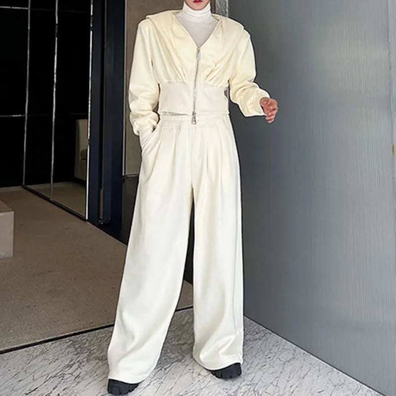 Maxct Retro Knit Cropped Sweater Wide-Leg Trousers Two-Piece Set