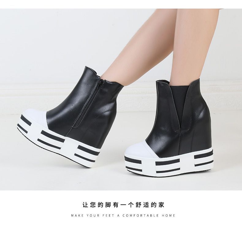 Women's 13cm Leather Platform Wedge Boots - true deals club
