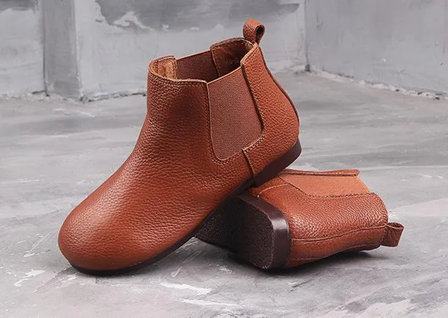 Maxct Women Retro Coffee Paneled Leather Ankle Boots