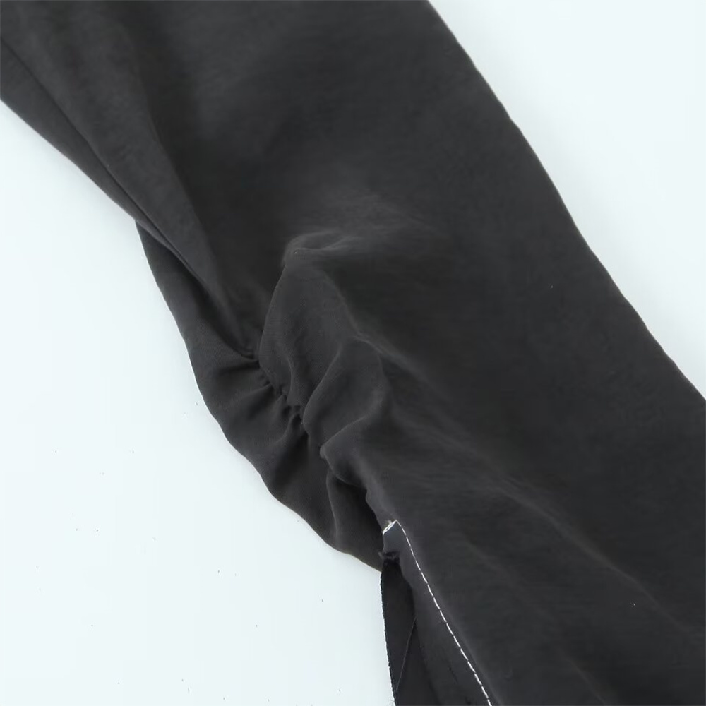 Autumn New Women's Fashion Simple Slim Fit Solid Color Deep V-neck Bow Tie Decorative Long Sleeve Shirt