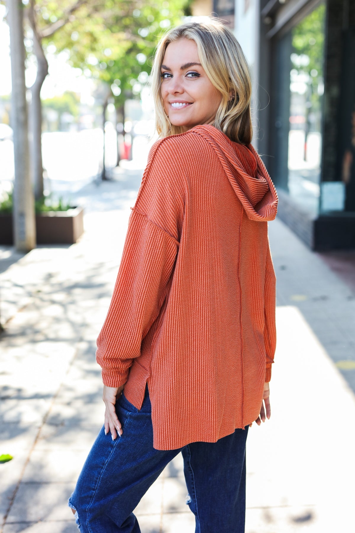 Maxct &Cozy Days Rust Mineral Wash Rib Knit Hoodie