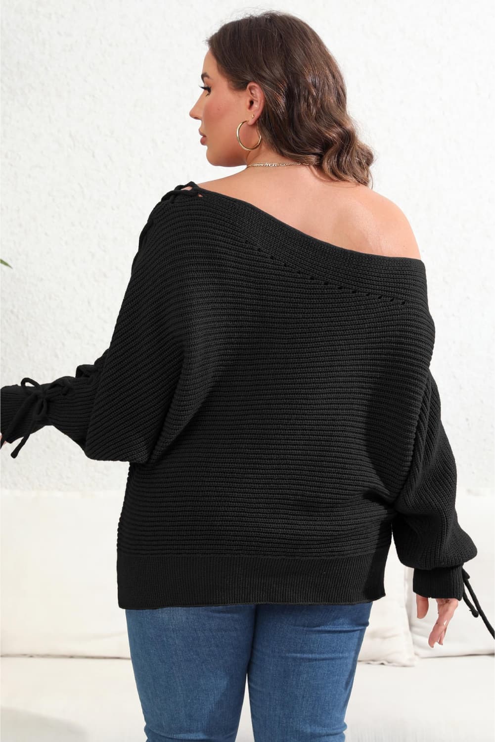 Maxct &Plus Size One Shoulder Beaded Sweater