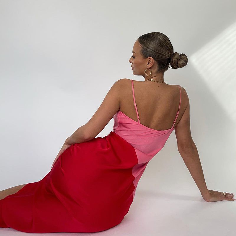 Strawberry Fields Diagonal Panel Satin Midi Dress Maxct