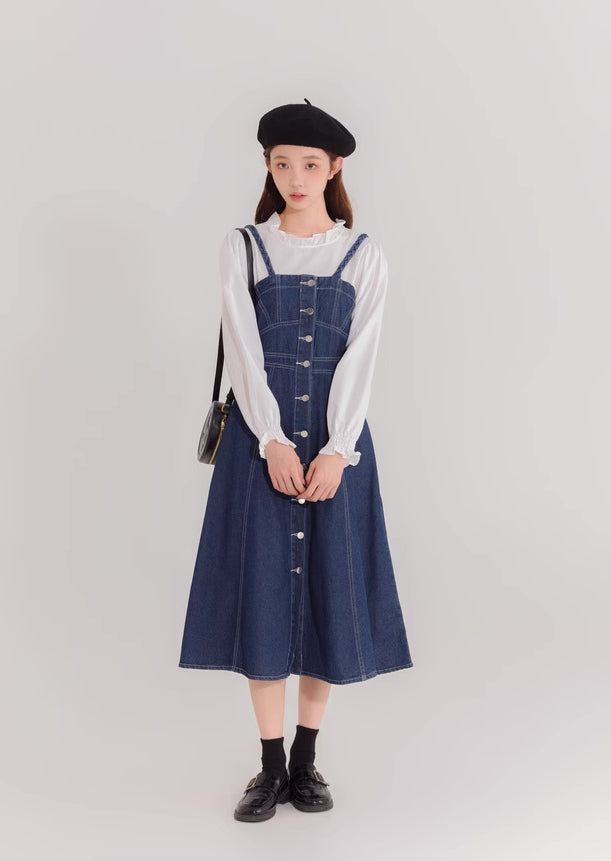 Button Down Denim Cami Midi Dress Maxct
