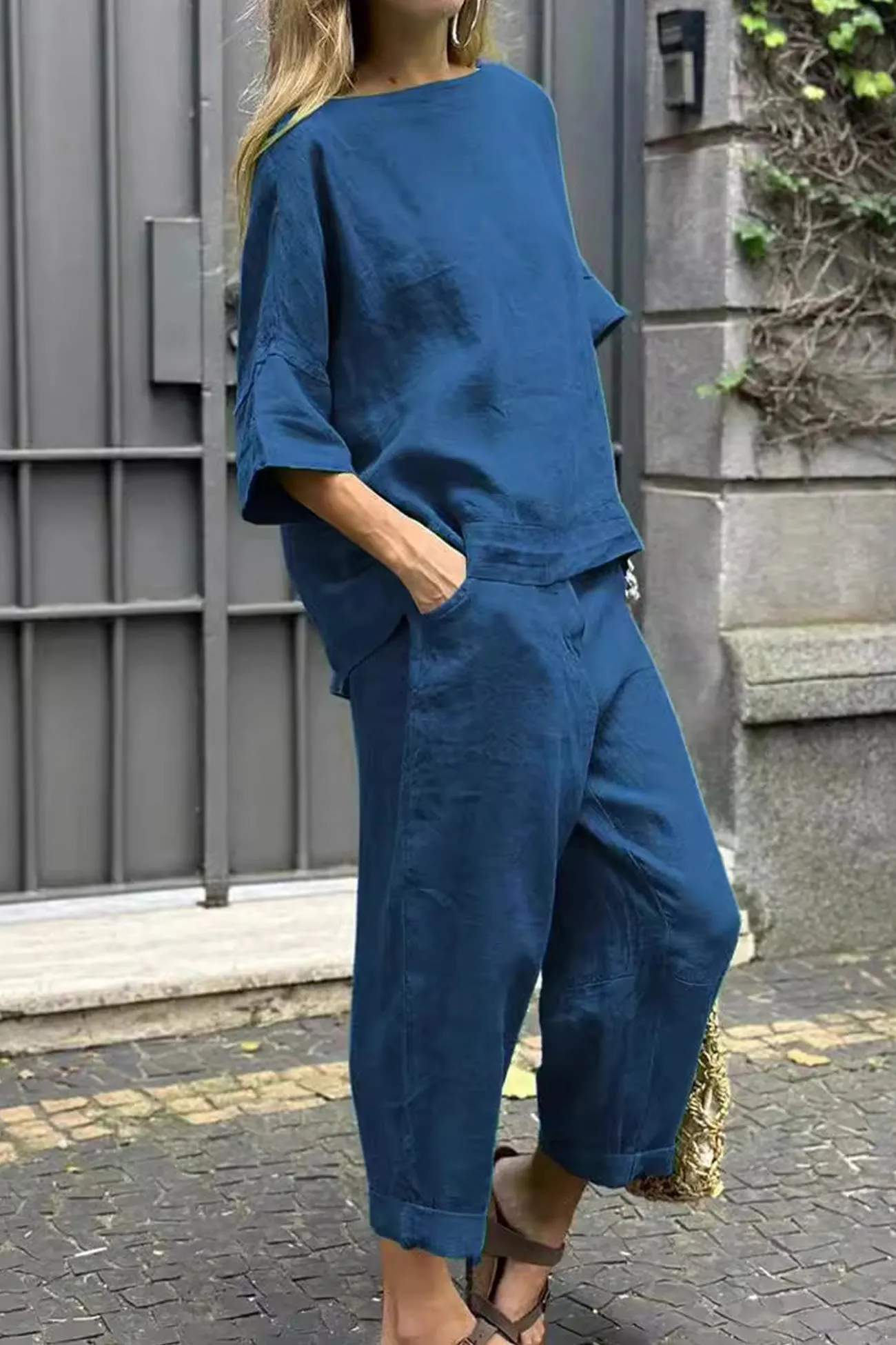 Maxct Linen Crew Neck T-shirt Two-piece Set