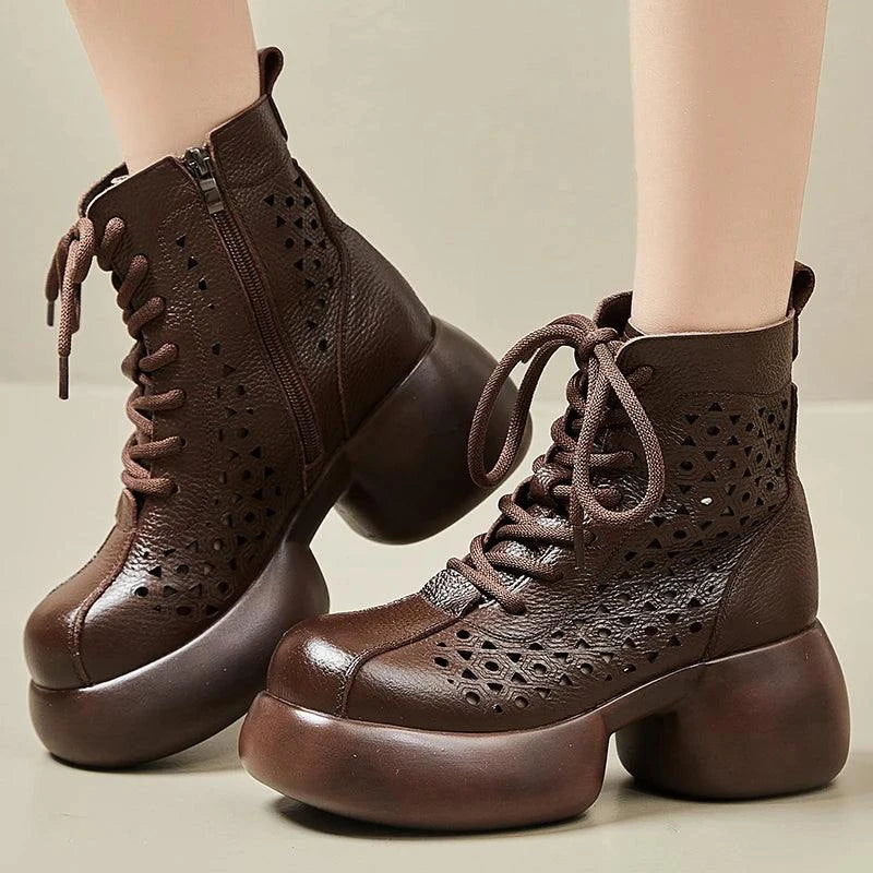 Platform Genuine Leather Ankle Boots for Women Maxct