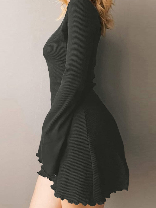 Simple Knitted Long Sleeve Mini Dress Maxct