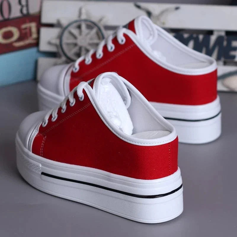 Slip-on Platform White Canvas Sneakers for Women Maxct