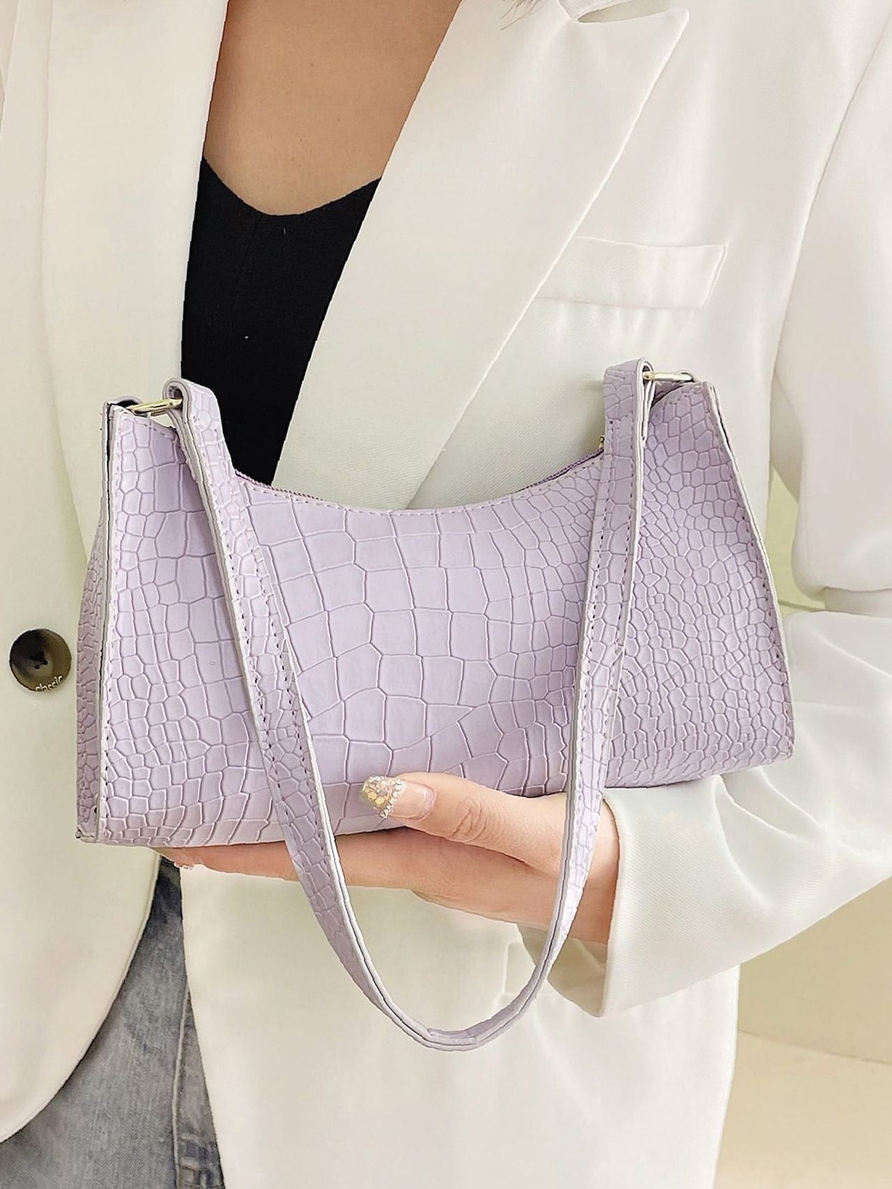 Bag For Love - Crocodile Embossed Baguette Bag  - Women Maxct Bags