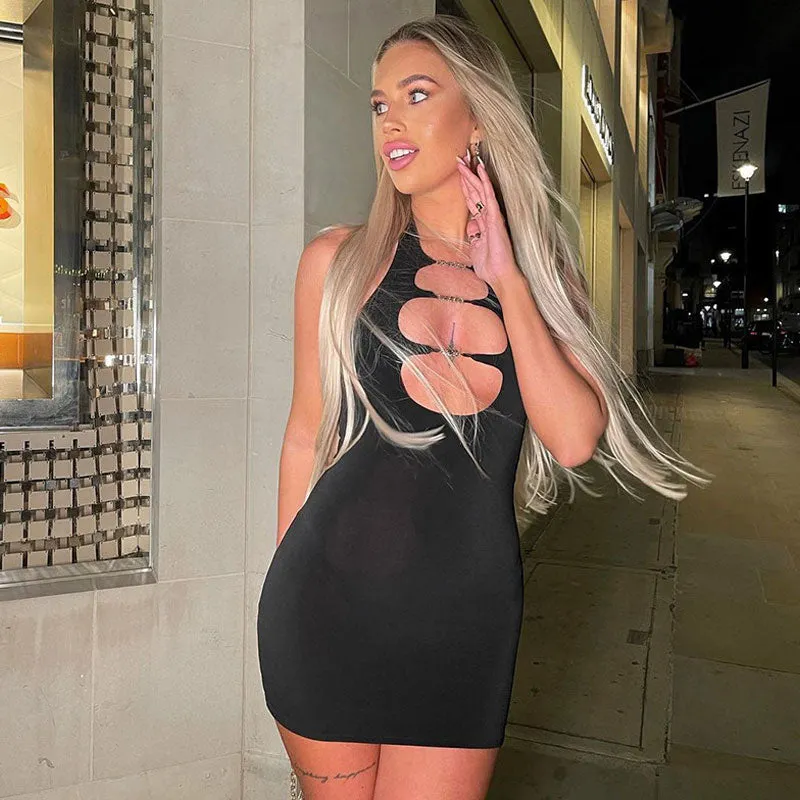 Versatile Glove Open Back Cutout Party Mini Dress - Black Maxct
