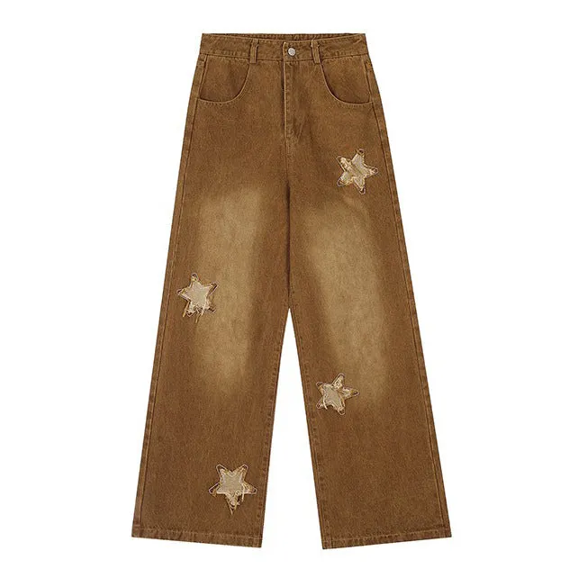 Vintage Style Star Patch Jeans Maxct