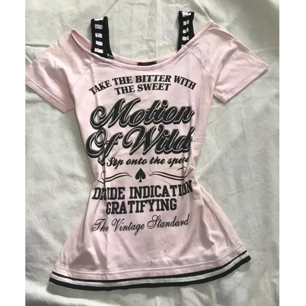 Maxct Retro Streetwear Y2K Letter Print T-Shirt Women Fashion Street Millennial Trend One Neck Spice Girl Slim Harajuku Casual Top